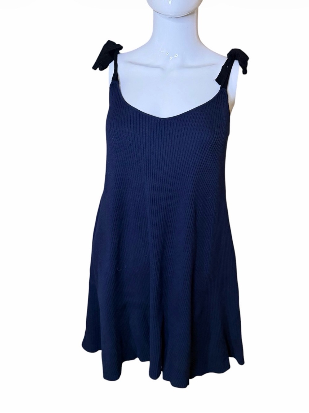 Zara Ribbed Tie-Shoulder Swing Mini Dress
